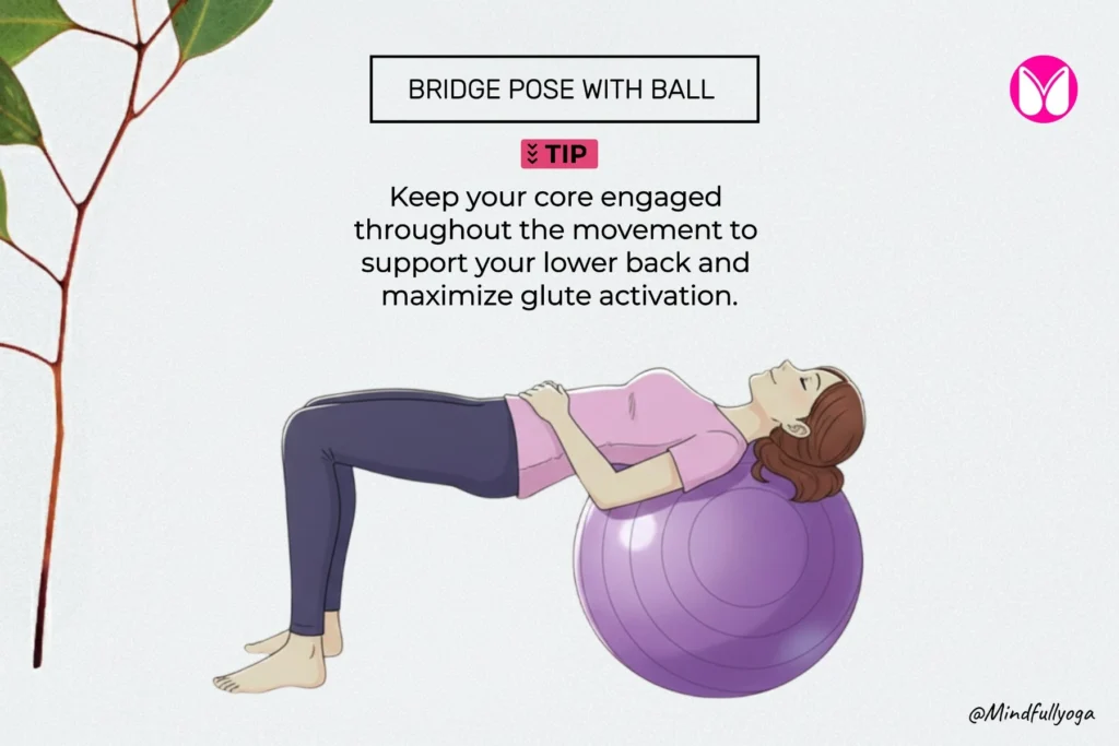 Yoga ball exercises for back pain: Woman performing Bridge Pose with feet on a yoga ball