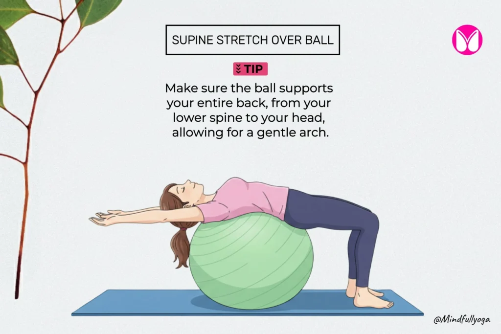 Woman performing Supine Ball Stretch for full spine lengthening