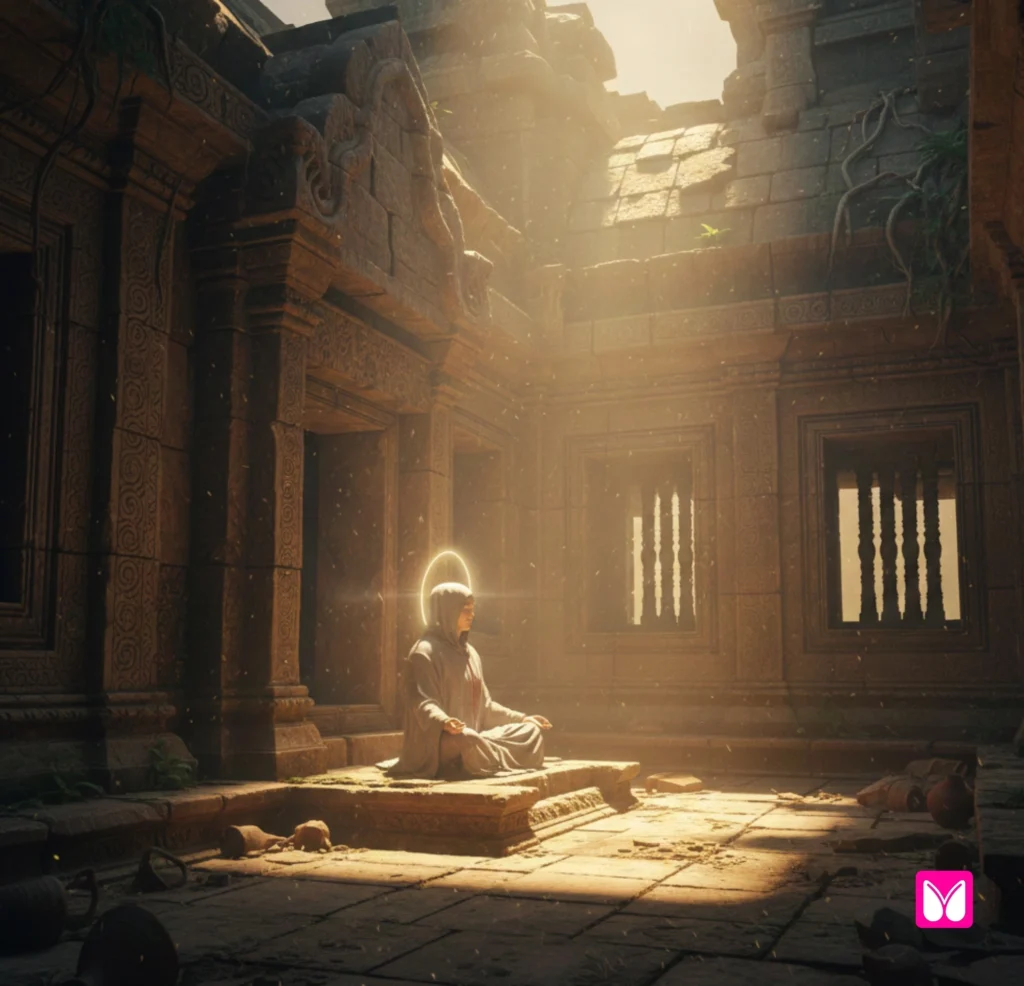 Modern yoga practice for mental clarity, showing neutral philosophical intention.