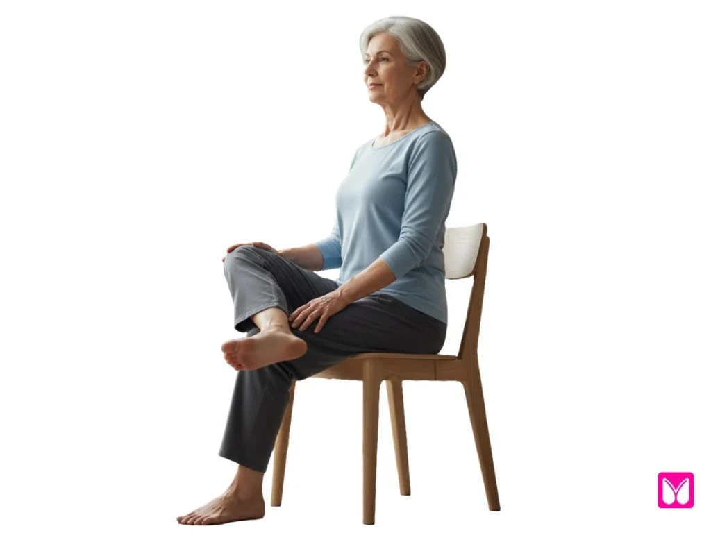 Seated hip opener chair yoga exercise for seniors with arthritis