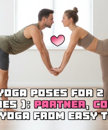 Partner yoga couple practicing balancing pose together indoors